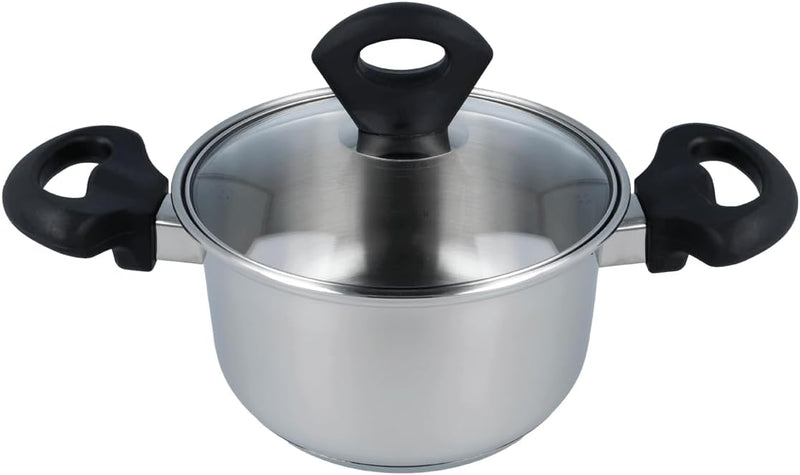 EUROHOME Bratentopf mit Glasdeckel und induktionsgeeignet - Kochtopf Edelstahl Ø16 cm - Hochwertiger