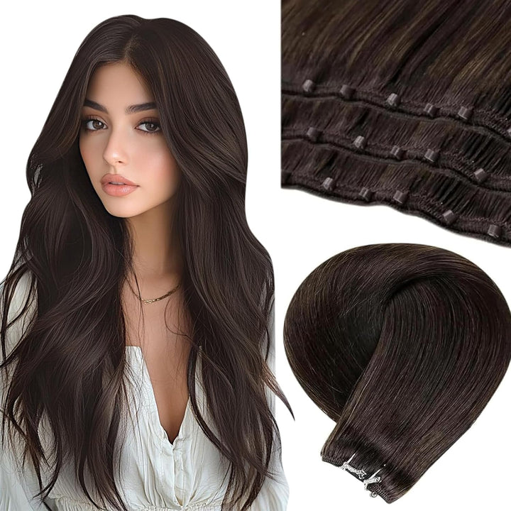 LaaVoo Braun Tressen Echthaar Extensions mit Micro Rings 12Zoll Width Microweft Haarverlängerung Ech