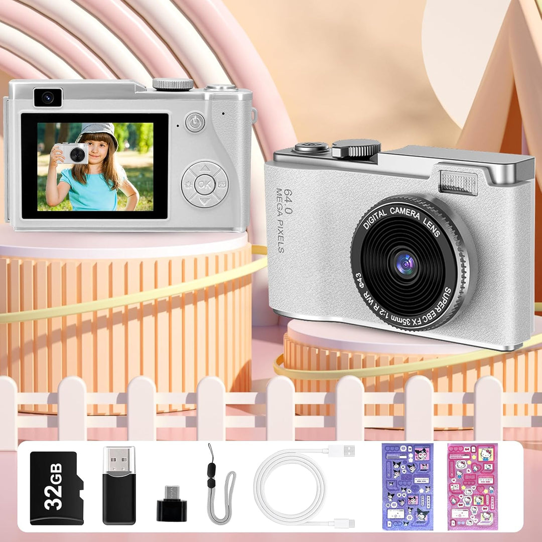 AKOFIC Kinderkamera, 2,4 Zoll 1080P HD Bildschirm Kamera Kinder mit 32GB Karte, Selfie Digitalkamera