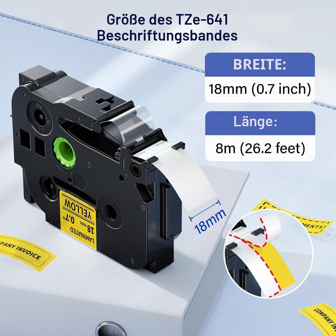 Tze-641 18mm Beschriftungsbänder Gelb, Kompatibel mit Brother P-touch Bänder 18mm Schwarz auf Gelb,