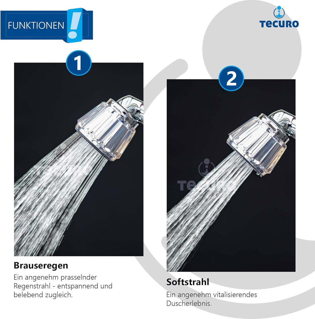 tecuro Handbrause CHRYSTAL, stufenlos umstellbar, inkl. Dichtung und Wassersparadaptern, Kunststoff