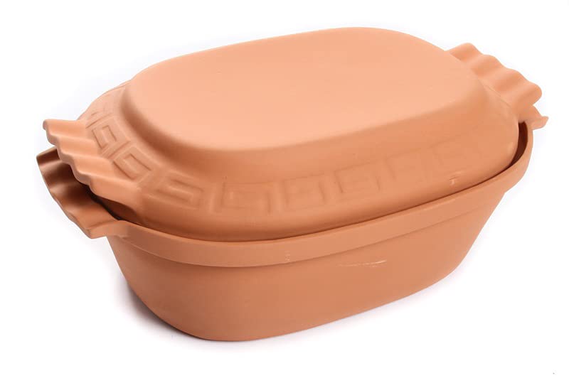 Keramiktopf Steingut Ton Topf Rund Brätertopf Dampf Garer Thermo Tontopf Terrakotta Keramik (6L), 6L
