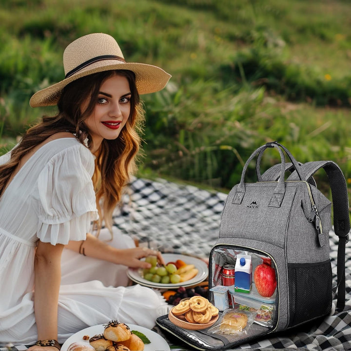 MATEIN Damen Laptop Rucksack 15,6 Zoll mit Isoliertes Kühlfach, Kühlrucksack mit USB Ladeanschluss,