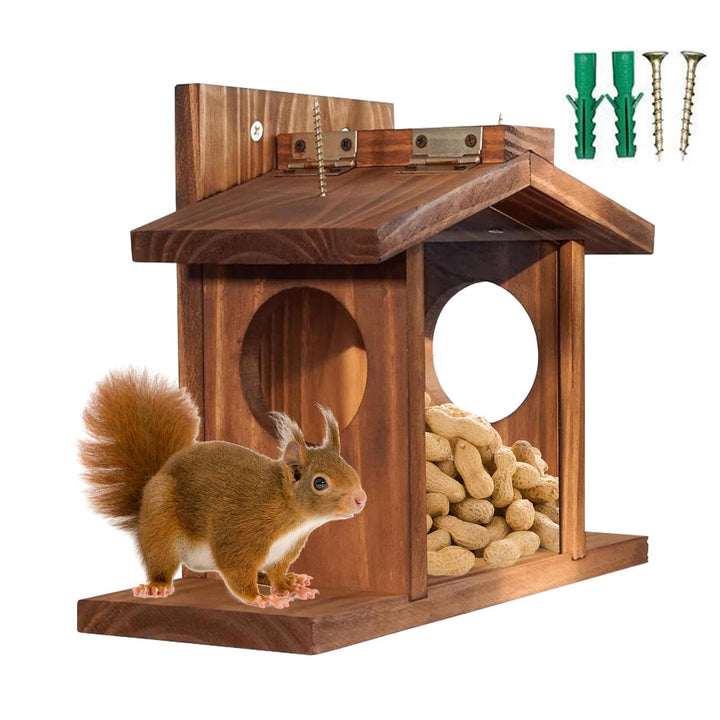 Eichhörnchen-Futterspender Nistkasten aus Holz | Eichhörnchen Haus für Wiese Gartenzaun Wand Aussenb