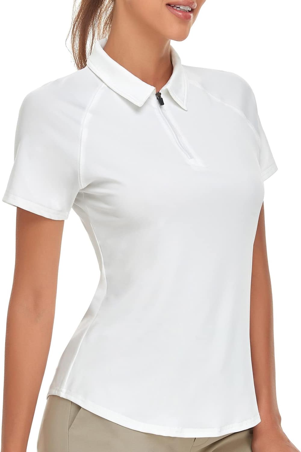 Soneven Poloshirt für Damen Kurzarm Sportshirt mit 1/4 Reissverschluss Sport Tshirts Schnelltrocknen