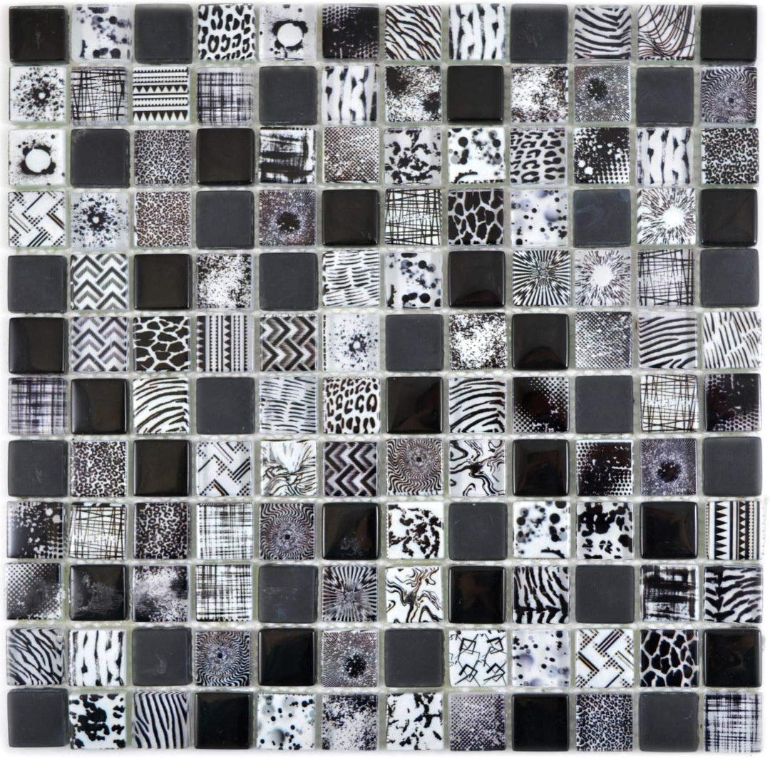 Mosaik Fliese Glasmosaik Quadrat Crystal mix schwarz für WAND KÜCHE Wandverblender Fliesenspiegel Ve