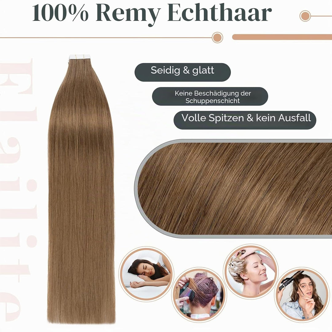 Elailite Tape in Extensions Echthaar, 20pcs(1g/pcs) Haarverlängerung Haarteil Real Human Haar Kleber