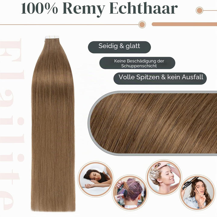 Elailite Tape in Extensions Echthaar, 20pcs(1g/pcs) Haarverlängerung Haarteil Real Human Haar Kleber