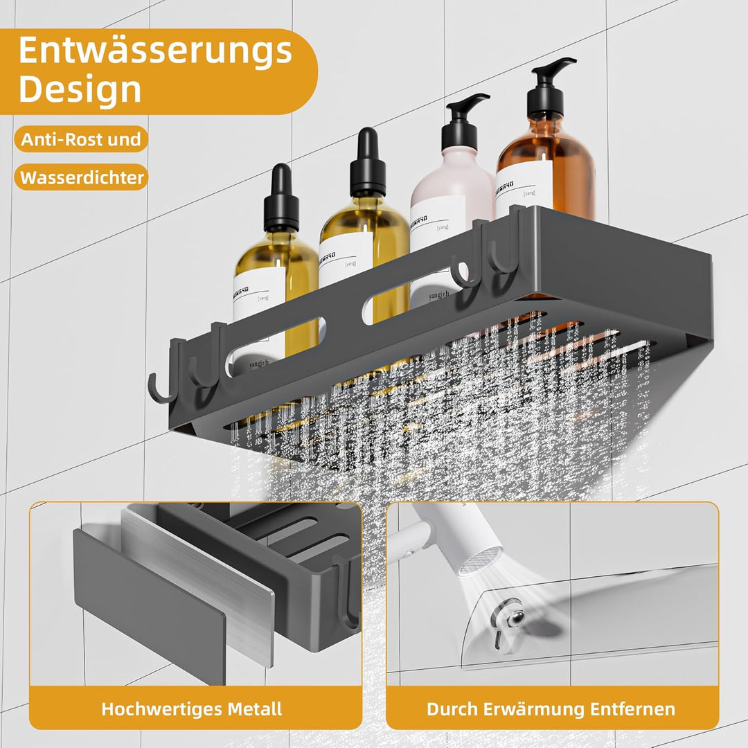 Duschablage ohne Bohren 2 Stück, Rostfreie Duschregal ohne Bohren mit Grosser Kapazität, Schnell Tro