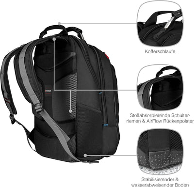 WENGER Carbon Laptop-Rucksack, Notebook bis 17 Zoll, 30 l, Damen Herren, Business Uni Schule Reisen,