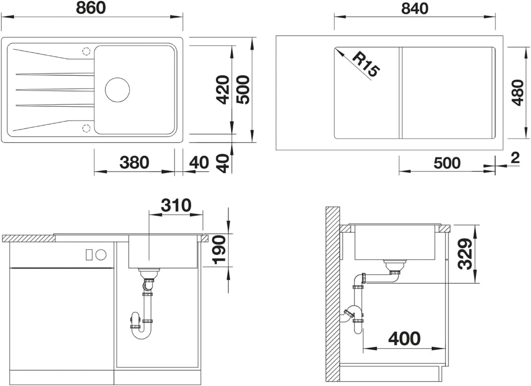 BLANCO SONA 5 S | SILGRANIT anthrazit | Einbauart: Einbau von Oben | reversibel | ohne Ablauffernbed