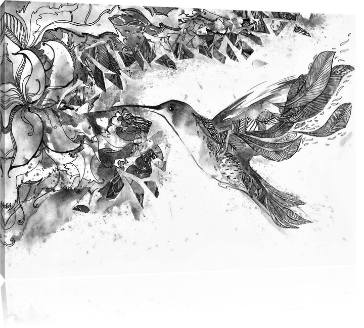 Monocrome, Kolibri Kunst , Format: 100x70 auf Leinwand, XXL riesige Bilder fertig gerahmt mit Keilra