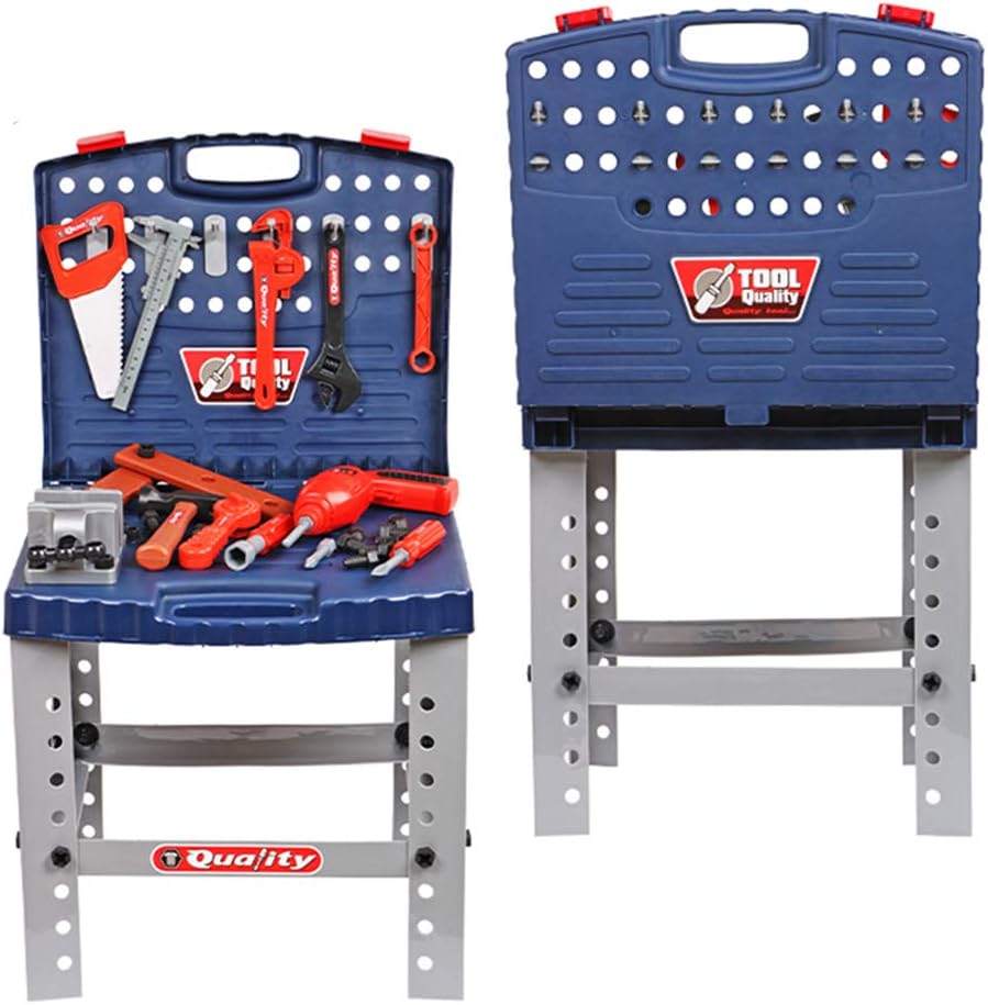 deAO Werkstatt und Werkzeug Carrycase Spielset Mechaniker Werkbank mit Klapp-Design beinhaltet mehre