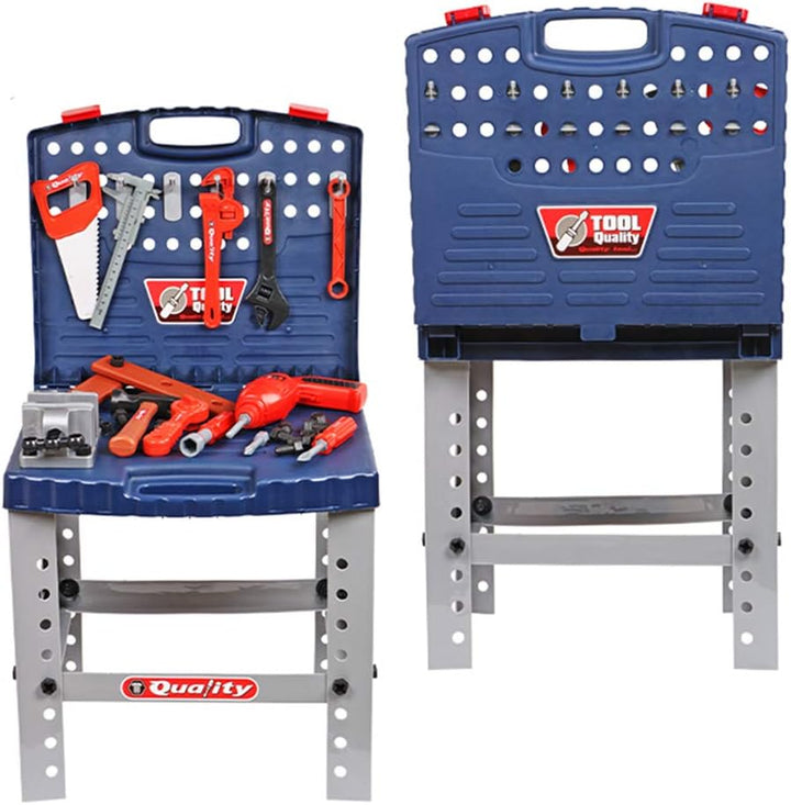 deAO Werkstatt und Werkzeug Carrycase Spielset Mechaniker Werkbank mit Klapp-Design beinhaltet mehre