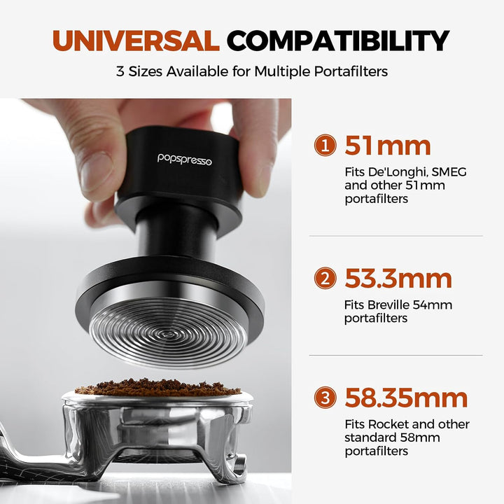 58,35 mm Espresso-Tamper, stossfestes Design mit akustischer Rückmeldung, 3-fach gefederter Kaffee-T