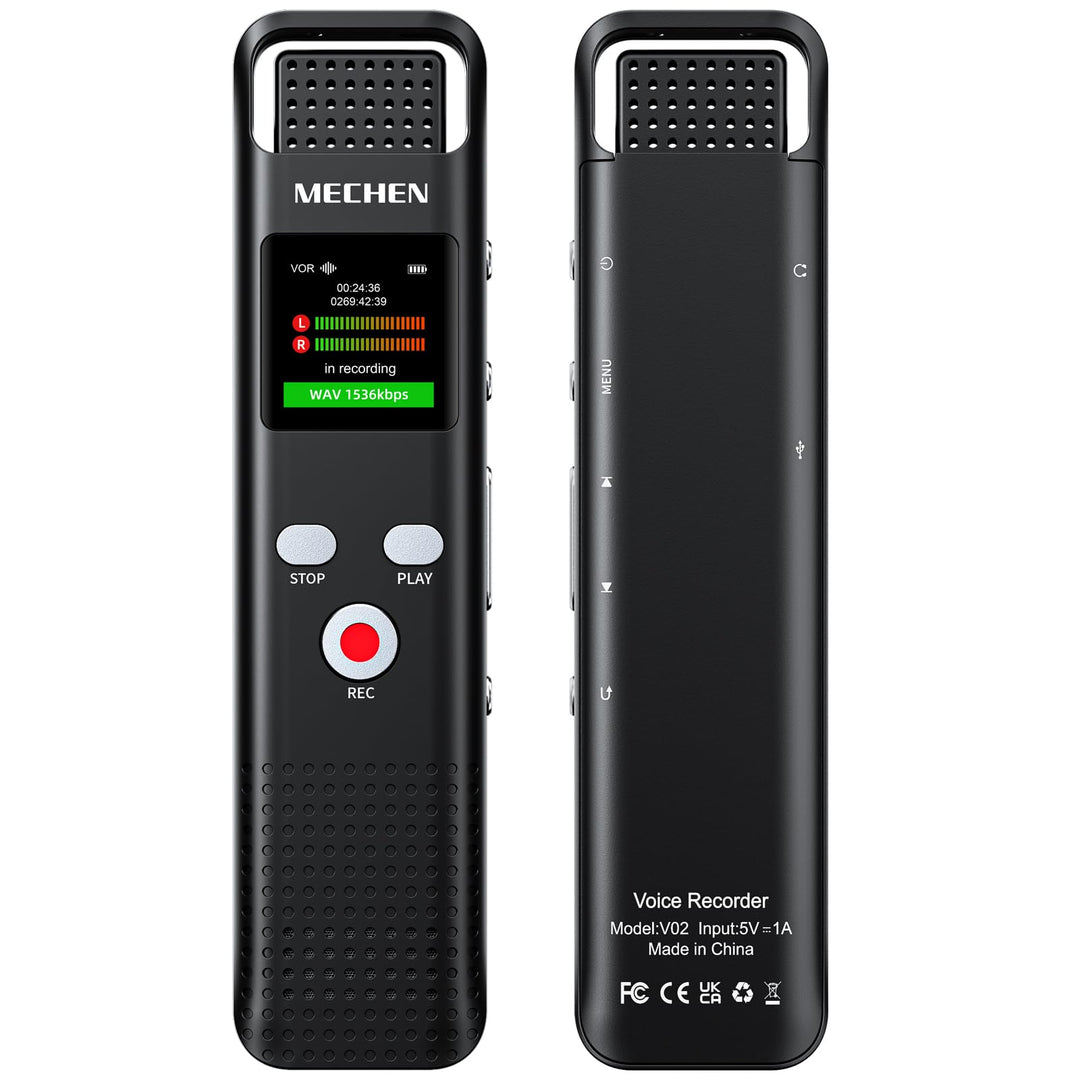 MECHEN 128GB Diktiergerät mit Spracherkennung, 1536kbps Aufnahmegerät mit MP3-Player, HD-Klangqualit