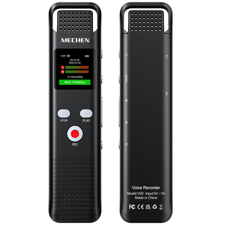 MECHEN V02 Diktiergerät 128GB, 1536kbps Digitales Aufnahmegerät mit One-Touch Aufnahme & Rauschunter