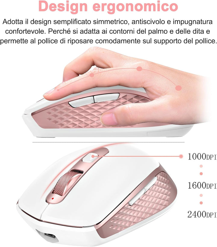 GALENMORO Bluetooth USB-Maus für mehrere Geräte, wiederaufladbar, kabellos, 2,4 GHz, Empfänger, ergo
