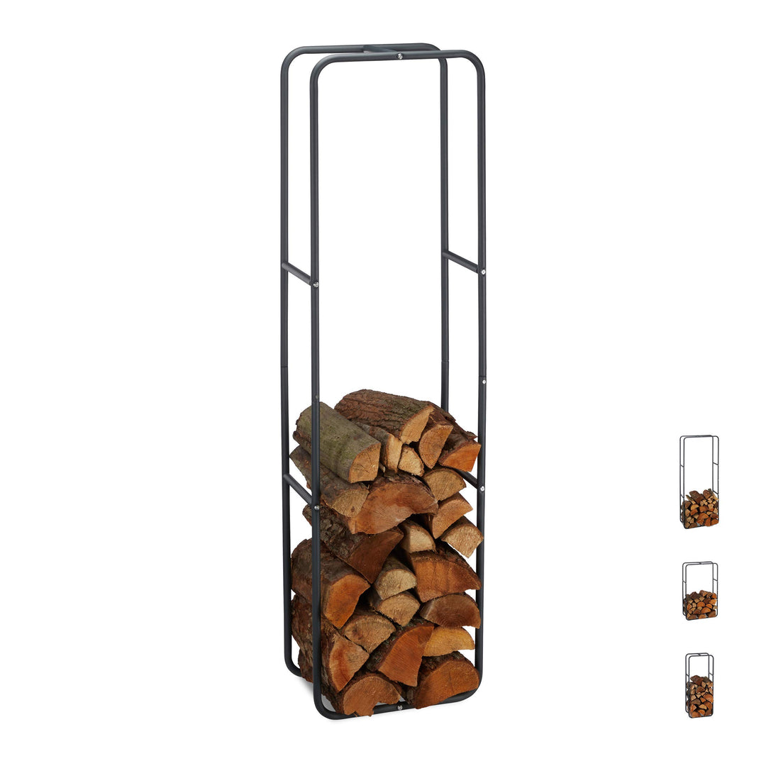 Relaxdays Kaminholzregal, Holzscheite Stapelhilfe, aus Stahl, innen und aussen, Brennholzregal, HxB