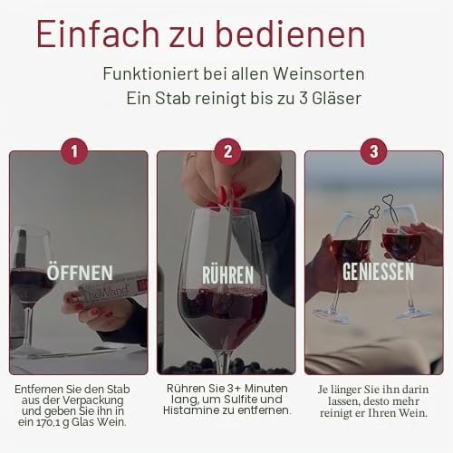 PureWine Weinfilter „The Wand“ mit Weinglas-Anhänger | Entfernt Histamine & Sulfite – weniger Kopfsc