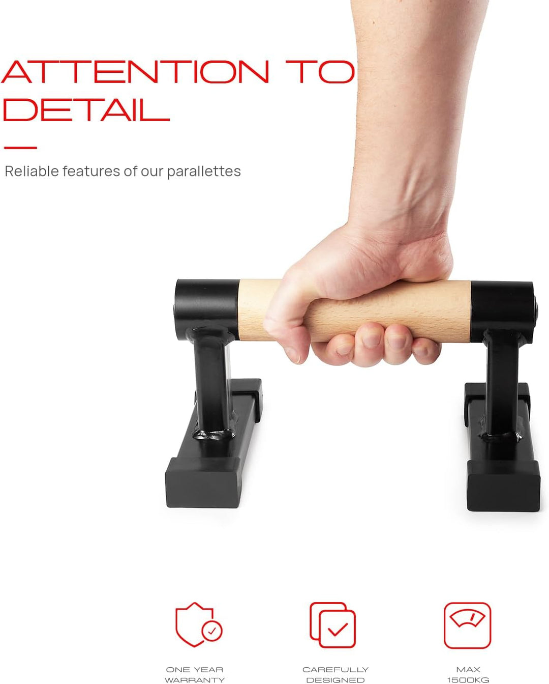 Premium Parallettes bis 1500 kg - Liegestützgriffe Holz und Metall - Rutschfeste Handstand Griffe/Di