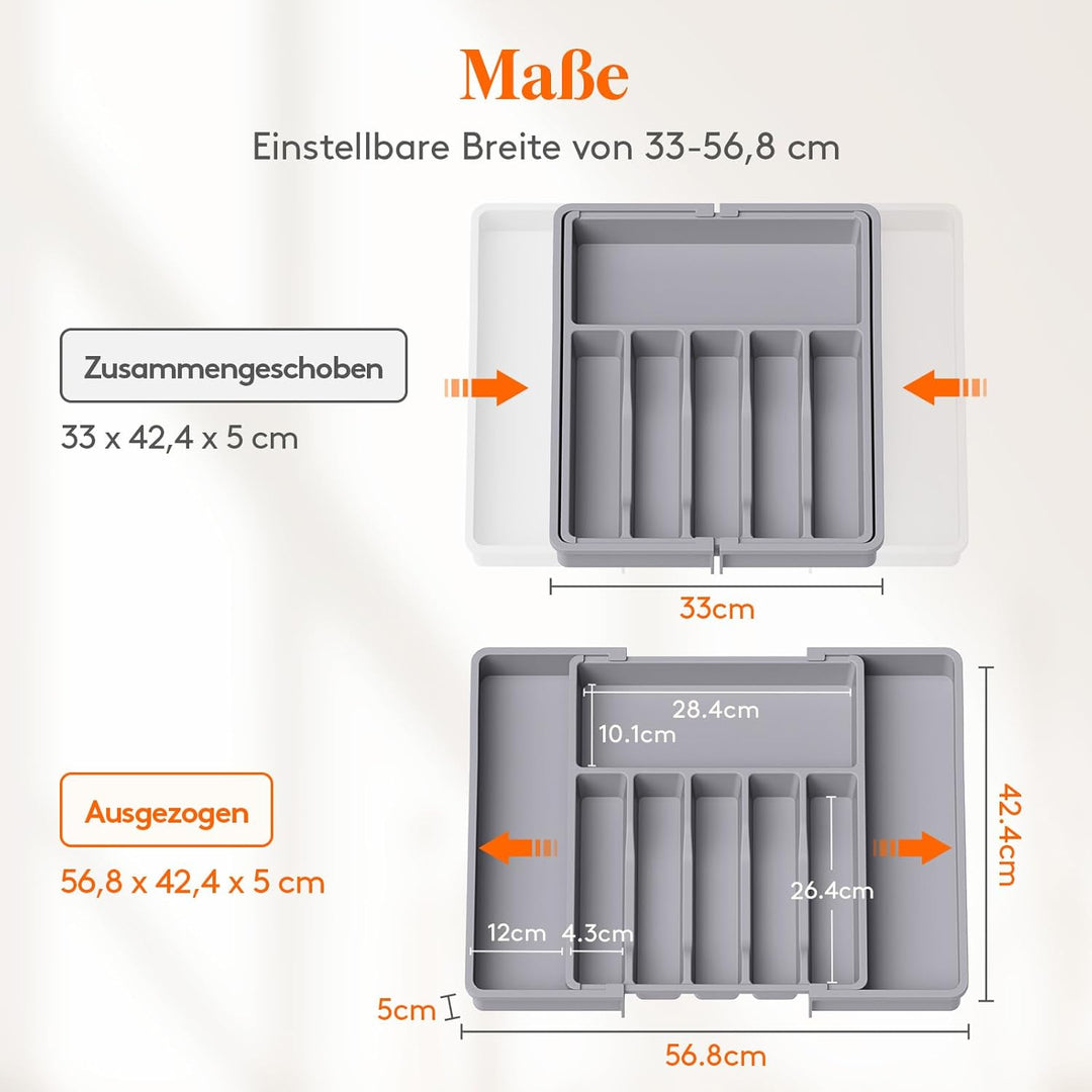 Lifewit Besteckkasten für Schubladen, Verstellbarer küchenutensilienhalter Tiefe 42,4 cm, Grosser Kü
