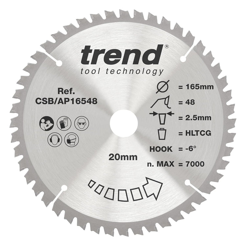 Trend CraftPro Arbeitsplatte Aluminium und Kunststoff TCT Kreissägeblatt, 165mm Durchmesser x 48 Zäh