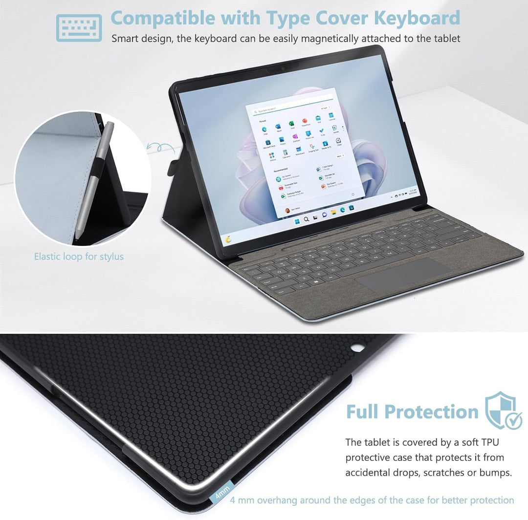 HYZUO Hülle Schutzhülle für Surface Pro 10 Business 2024, Surface Pro 9 5G 2022, Mehrwinkelbetrachtu