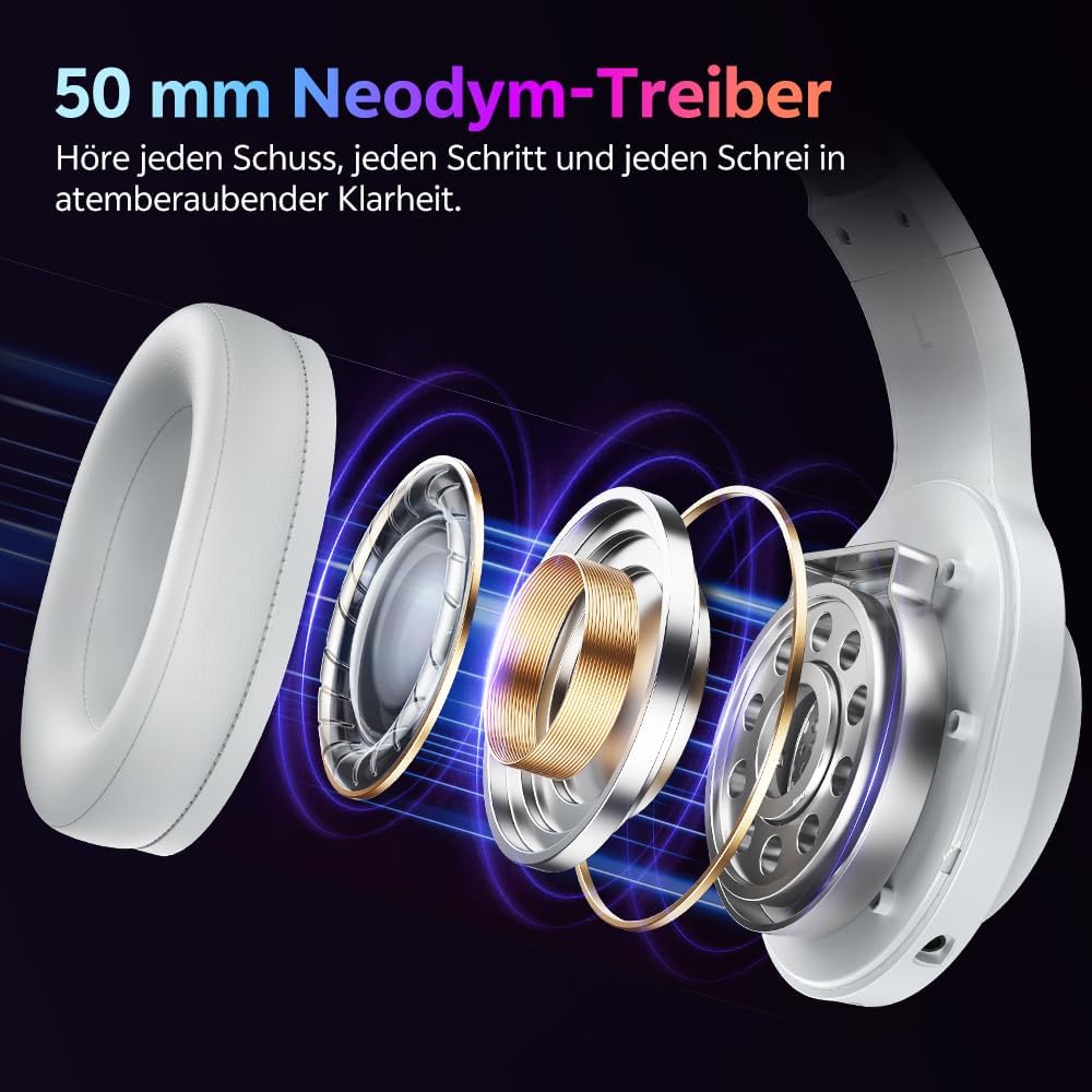QCY HEROAD V200 Gaming Headset,2.4GHz Wireless Headset mit mikrofon für PS5,PS4,PC,Switch,Abnehmbare