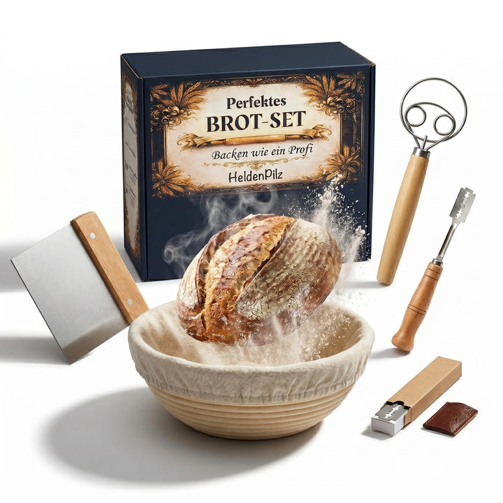Set zum Brotbacken – knuspriges Brot selber machen inkl. Gärkorb, Teigkarte, Teigrührer, Bäckermesse