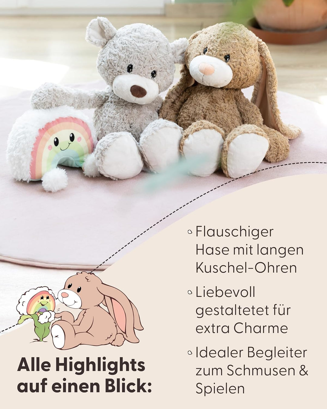 NICI Kuscheltier Hase Lopino 25cm - braun - Weiches Plüschtier – niedliches Stofftier zum Kuscheln &amp;