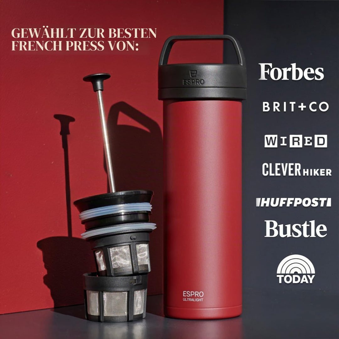 ESPRO – P0 Ultralight – Französische Kaffeepresse für Einzelportionen und leichte Trinkflasche für R