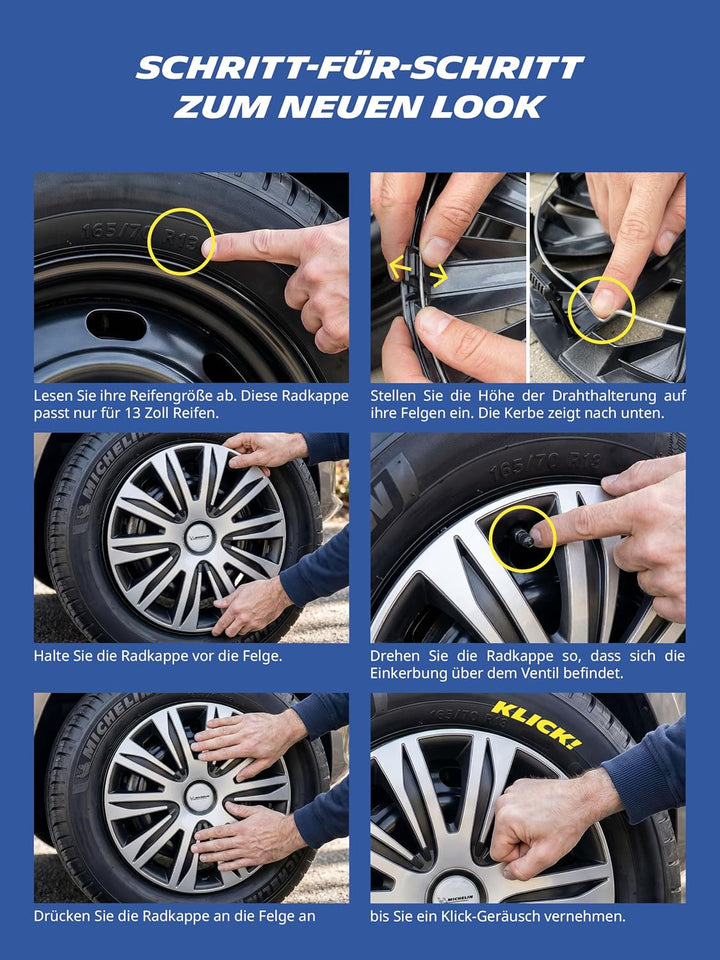 MICHELIN Radkappen 15 Zoll Universal Radzierblenden Louise 4er Set Fürs Auto ABS Kunststoff | Schwar