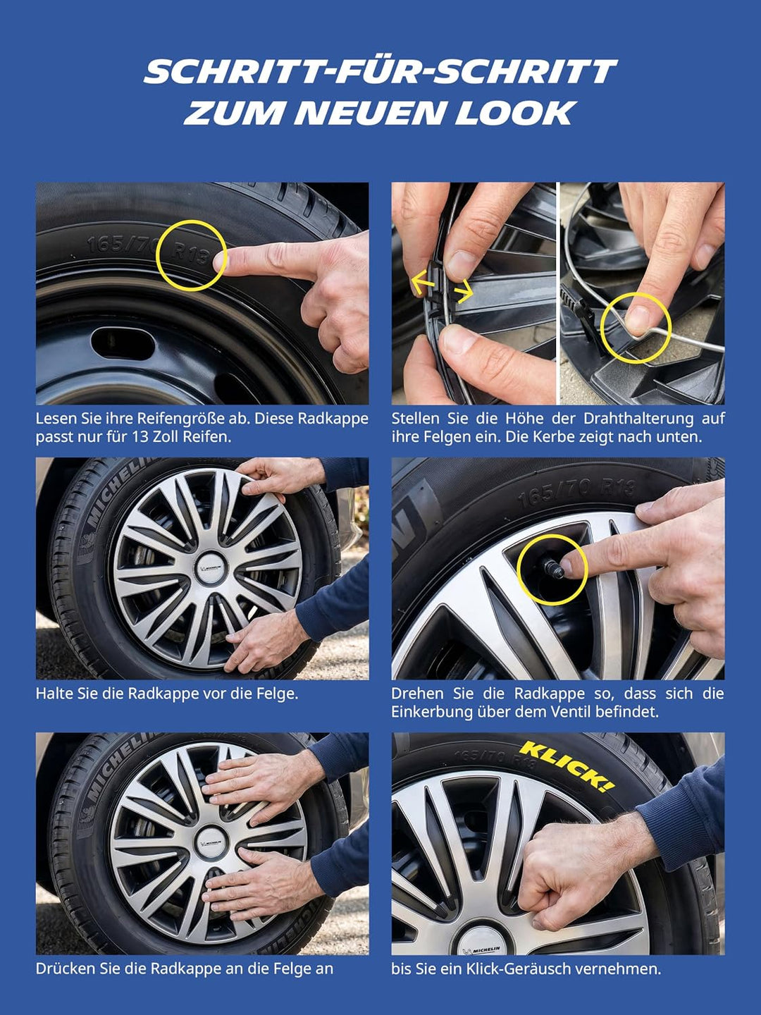MICHELIN 9200 Radzierblenden-Set Modell 43RC , 4-teilig, mit Reflektorsystem N.V.S., silber - 4-er S