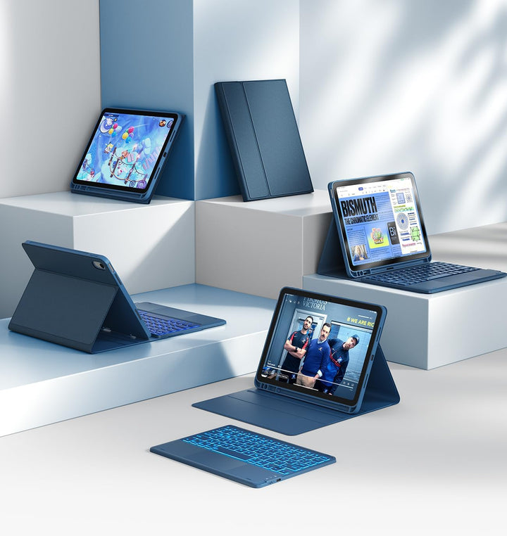 CHESONA Hülle mit Tastatur für iPad 10 Generation/11 Generation A16 2025, 7 Farben Beleuchtung, Mult