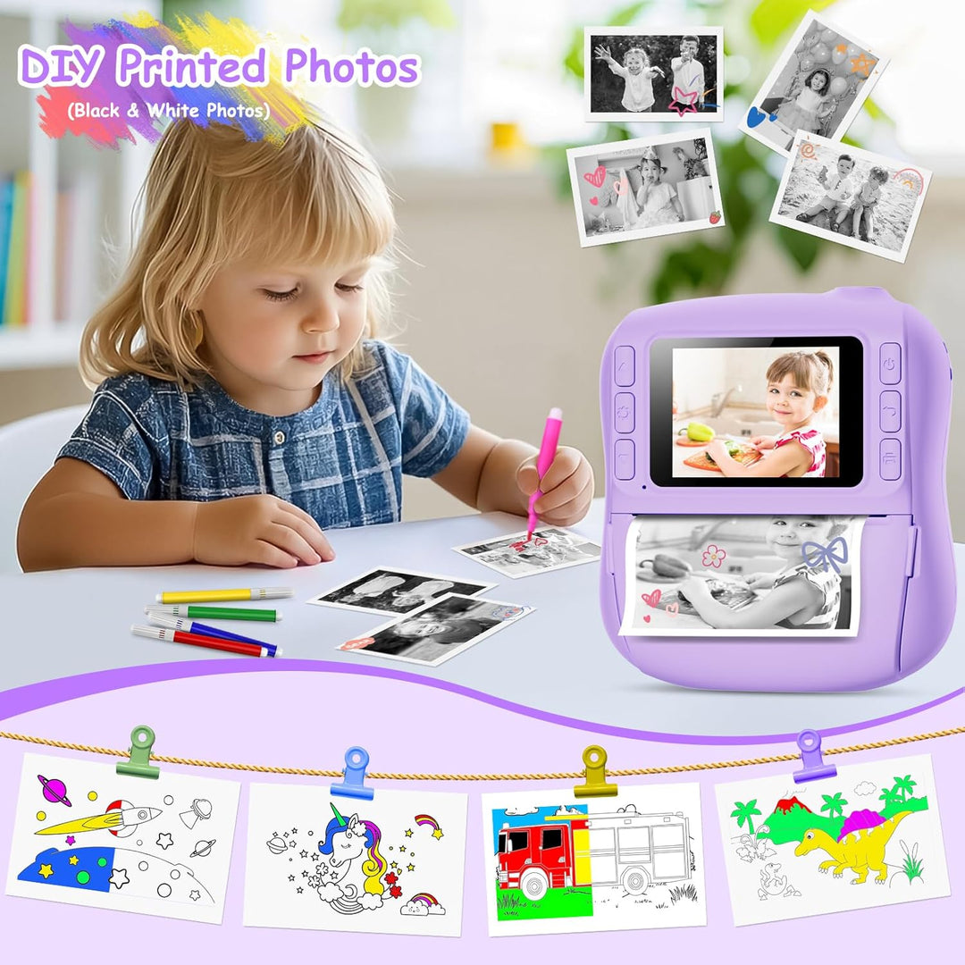 Hangrui Kinderkamera Sofortbildkamera, 14MP Sofortbildkamera Kinder mit 32G Karte & Druckpapier, 108