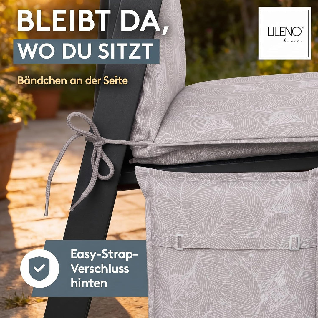 LILENO HOME Gartenstuhl Auflagen als [2er Set - Hochlehner] in Blätter Grau - Bequeme Liegen als Sit