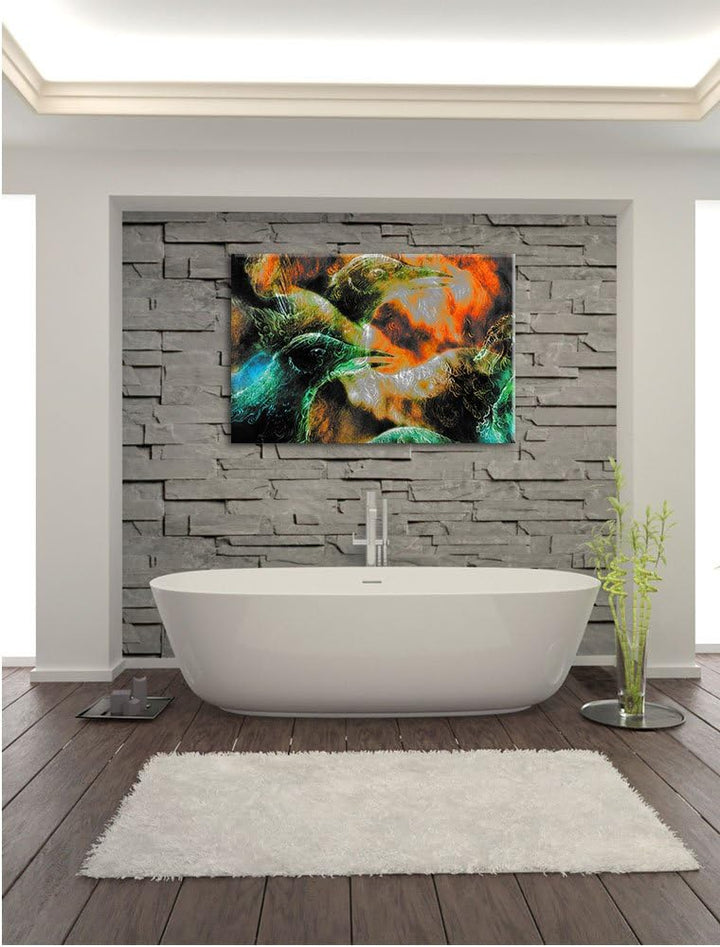 Pixxprint Vogel Phönix Collage als Leinwandbild/Grösse: 100x70 / Wandbild/Kunstdruck/fertig bespannt