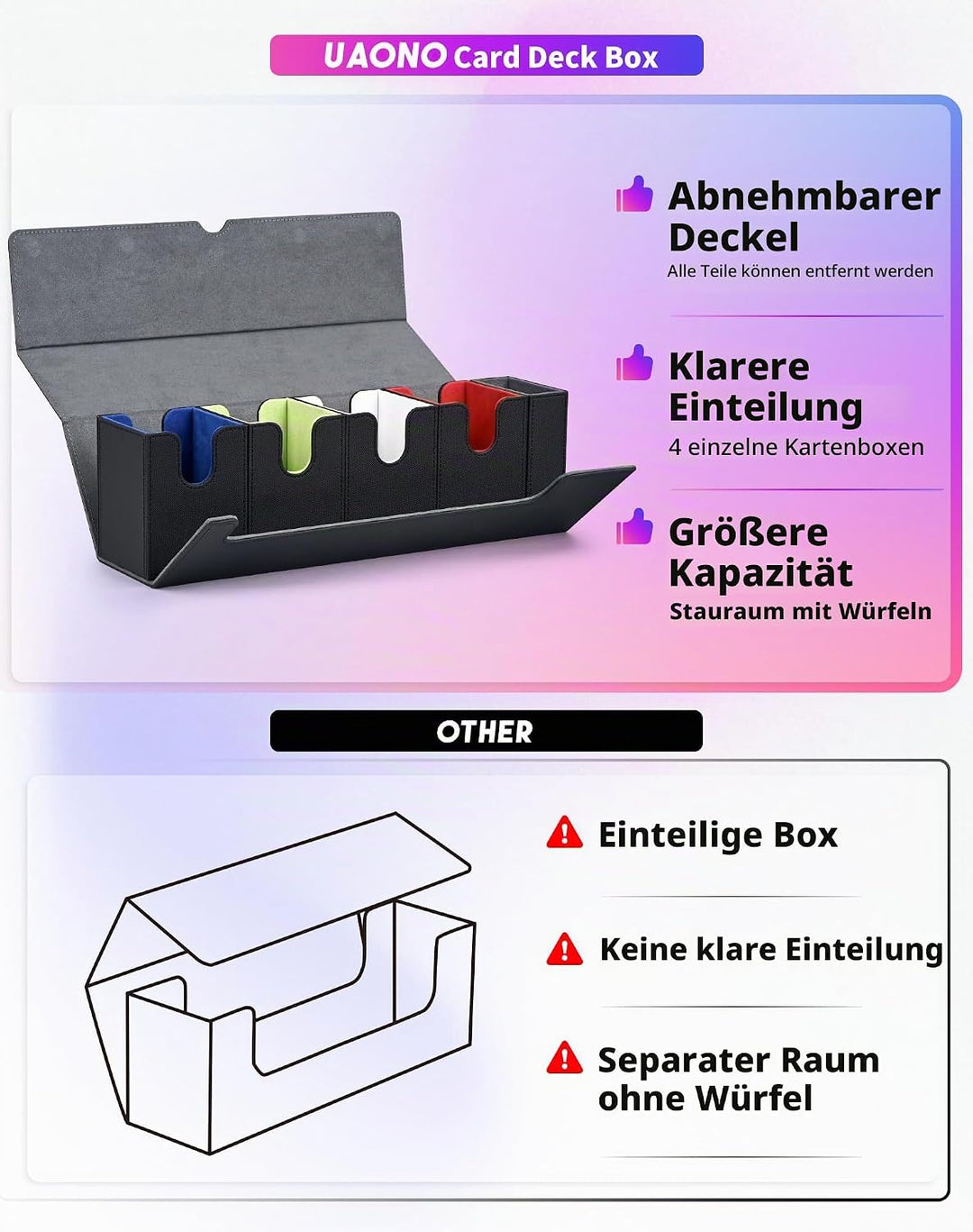 Sammelkarten Box mit Würfelablage für MTG,Premium-Kartenbox mit starkem Magnet zur Aufbewahrung für