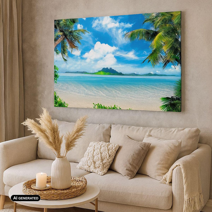 Bilder auf Leinwand 100x70cm Leinwandbild Strand Urlaub Insel Palme Gross Wanddeko Bild Schlafzimmer