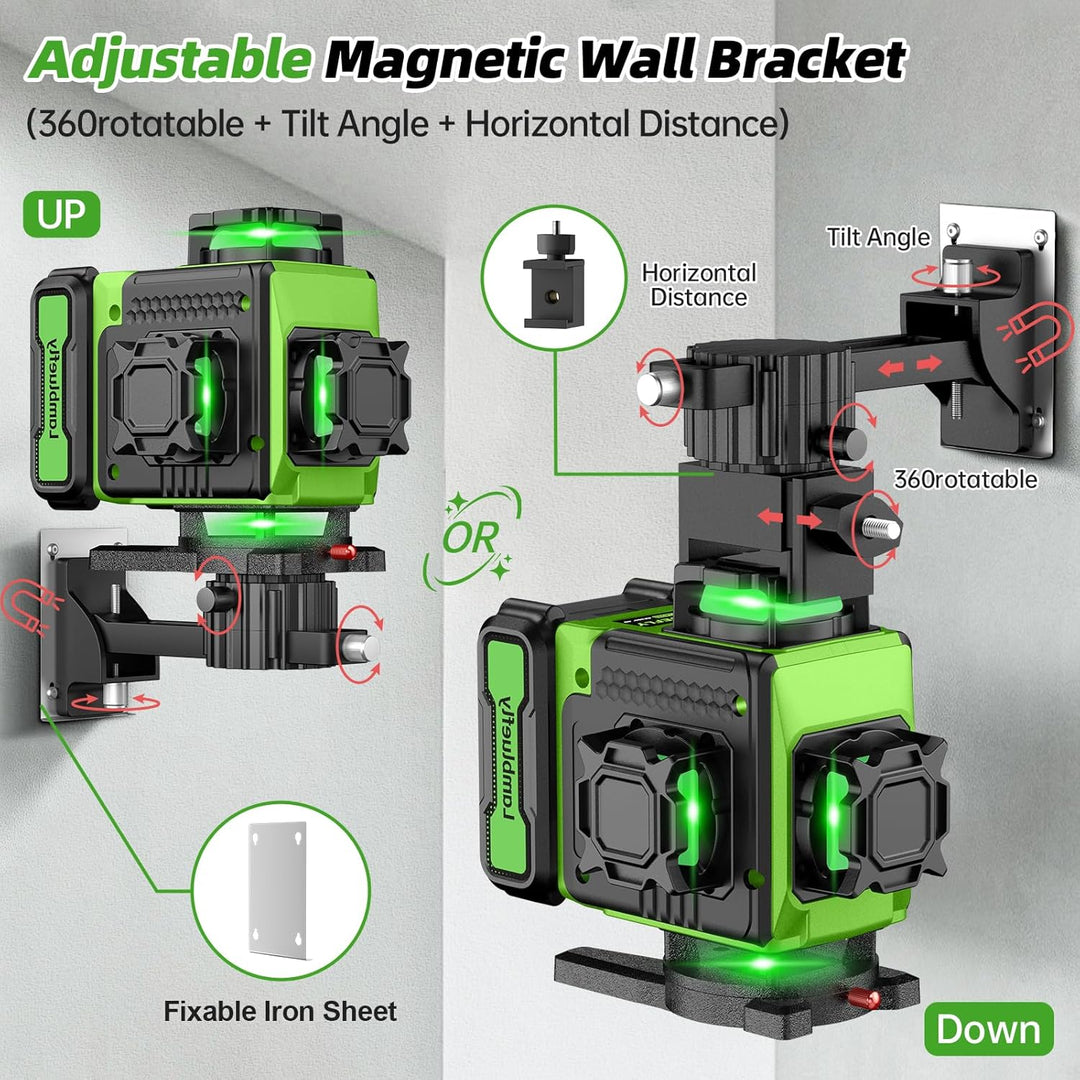 Kreuzlinienlaser, Laser Wasserwaage mit 2x4800mAh Batterien & LED-Anzeige, 4x360 Grad Laser Level, 4