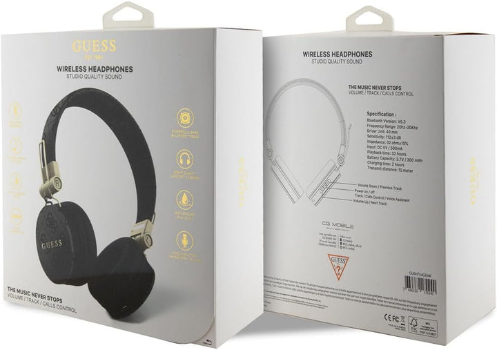 CG MOBILE Guess Kabellose Kopfhörer, 4G, PU-Leder, mit Metall-Logo, Schwarz