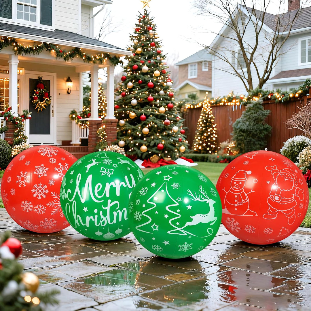 4 Stück 60 cm Weihnachts aufblasbare Bälle Aufblasbare Weihnachtskugel Ornamente im Freien für Weihn