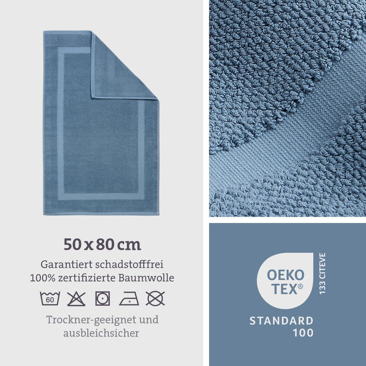 herzbach home Badvorleger 100% Baumwolle | Duschvorleger | 1.000 g/m² | Saugfähig | Waschbar (Blau,