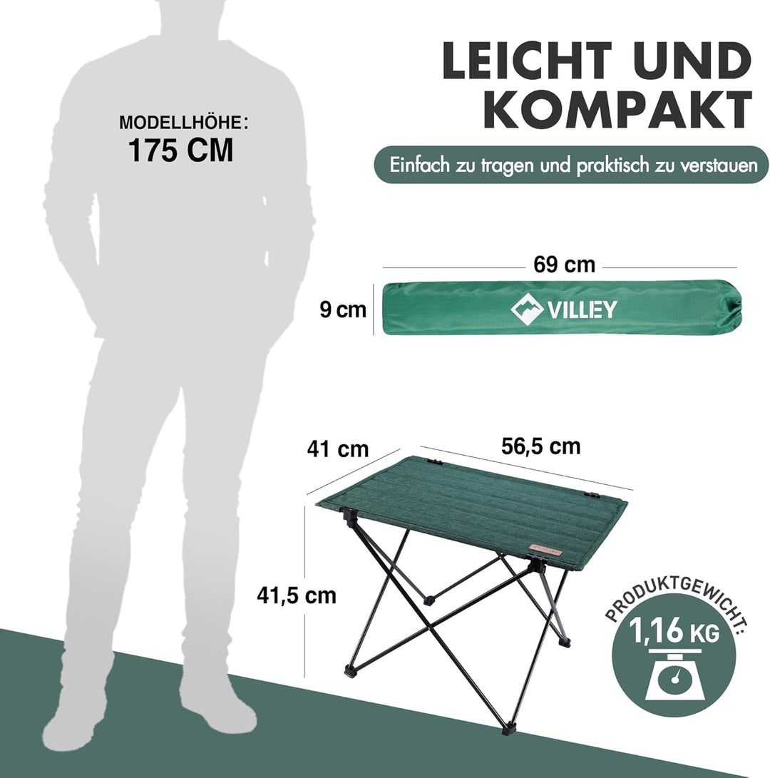 VILLEY Campingtisch Klappbar, Klapptisch Faltbar mit Aluminium und Oxford-Stoff, Kleiner Camping Fal