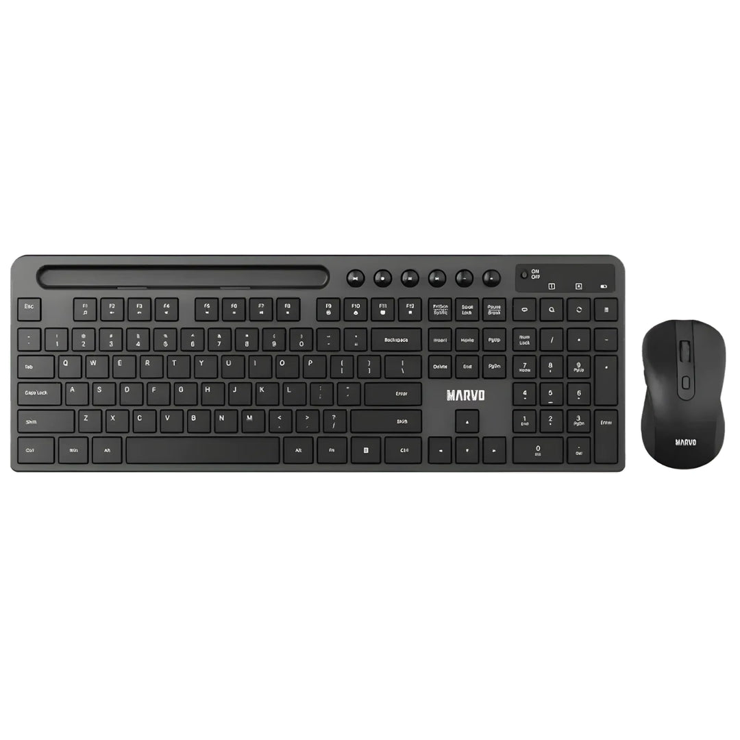 MARVO Kabelloses Tastatur und Maus Set, 2.4G Wireless, Englisches QWERTY-Layout, Ergonomisch, mit Sm