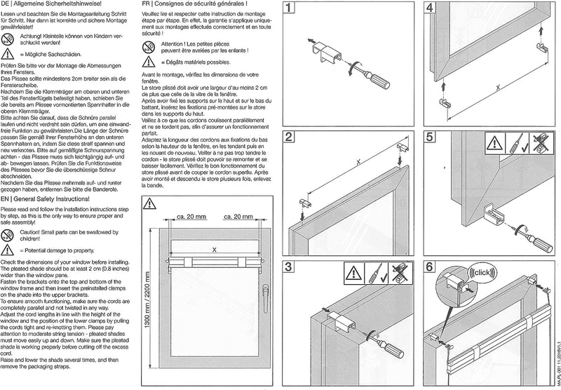 DécoProfi Plissee ohne Bohren Weiss 40cm x 200cm (max. Gesamthöhe Fensterflügel) I Verspannte Plisse