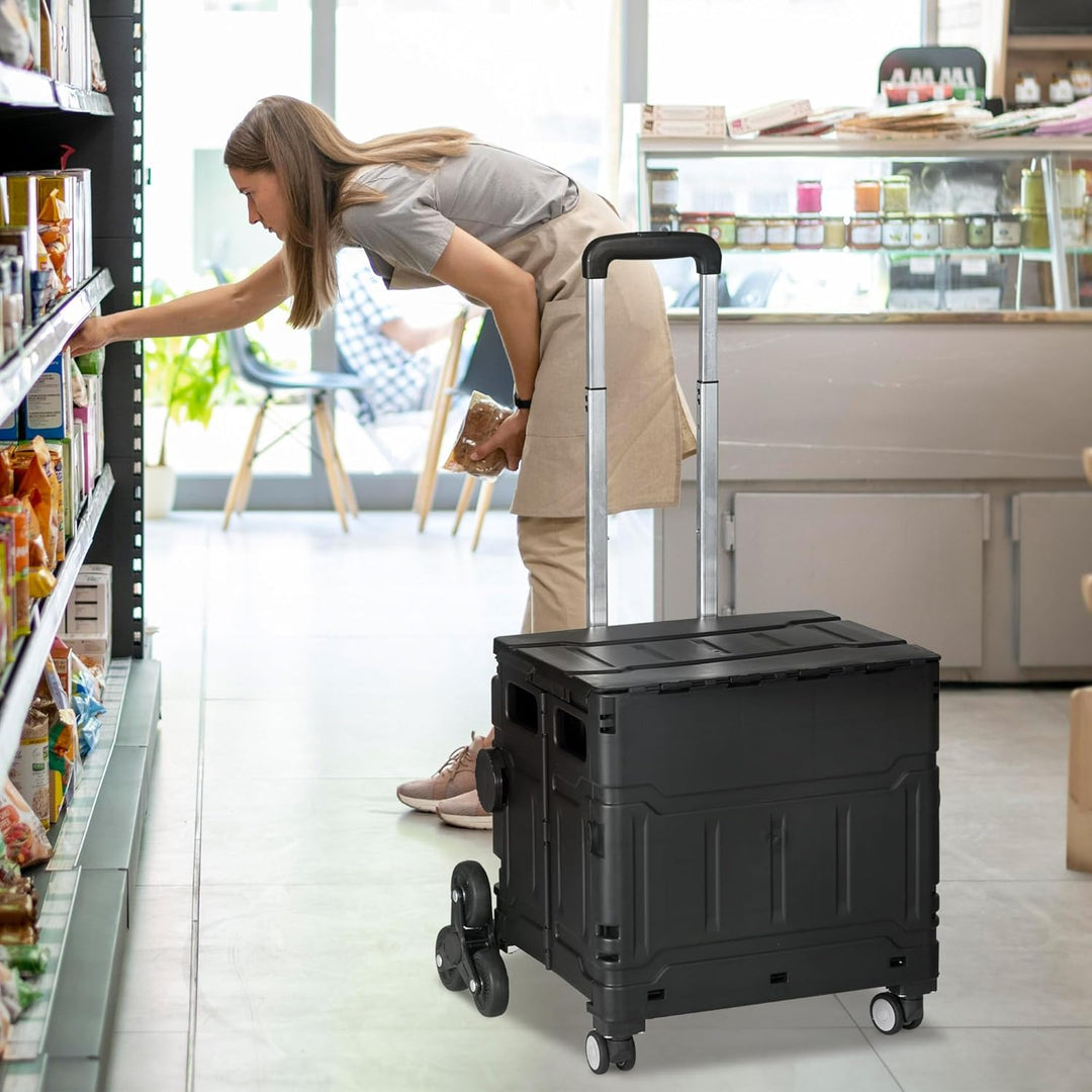 HOMCOM Einkaufstrolley klappbar Treppensteiger mit Rollen Deckel Teleskopgriff Einkaufswagen Trolley