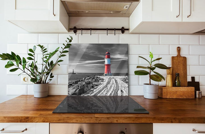 Molentürme in Warnemünde im Winter B&W Detail Herdabdeckplatte & Spritzschutz aus Echtglas | Für Her