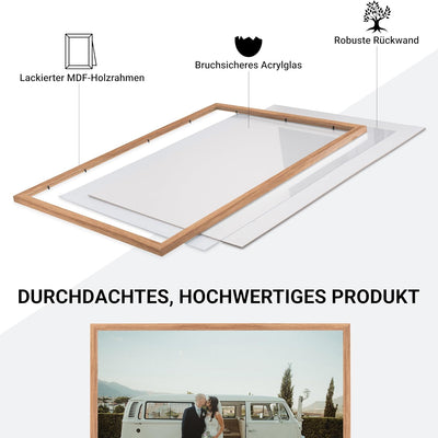 CABBEL 1x Bilderrahmen 60x80 cm Eiche Rahmen 1-Pack | Dokumentenrahmen, Collage, Poster | MDF Holz-P
